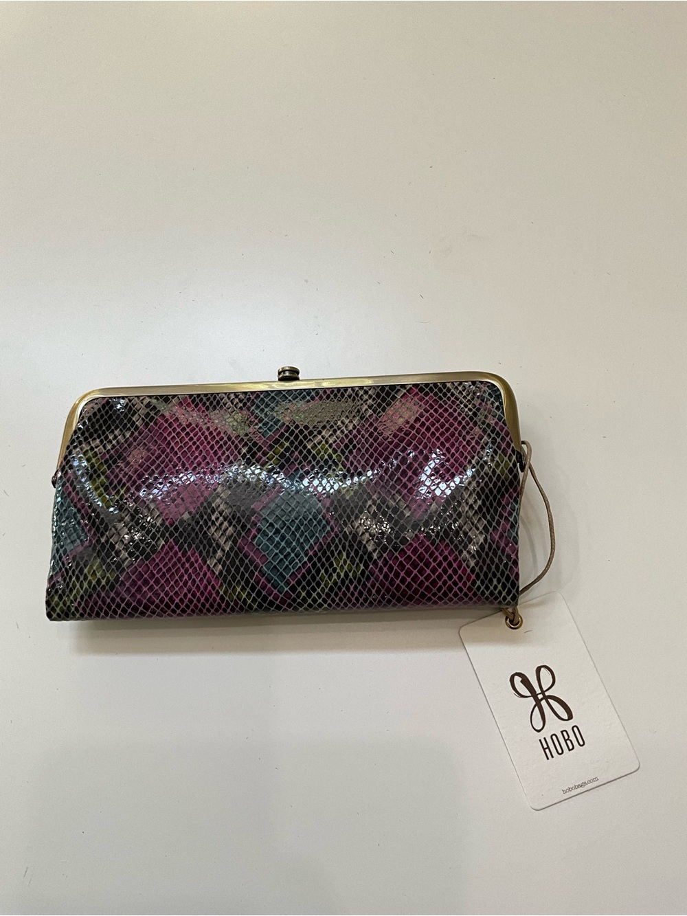 HOBO Lauren Multicolor Snakeskin Print Leather Kiss Lock Frame Wallet Clutch NWT